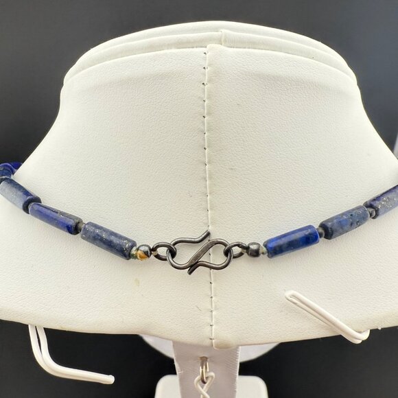Lapis Lazuli & Coral Beaded Necklace With Hook Clasp 20" Statement Bib Jewelry H - Picture 4 of 11
